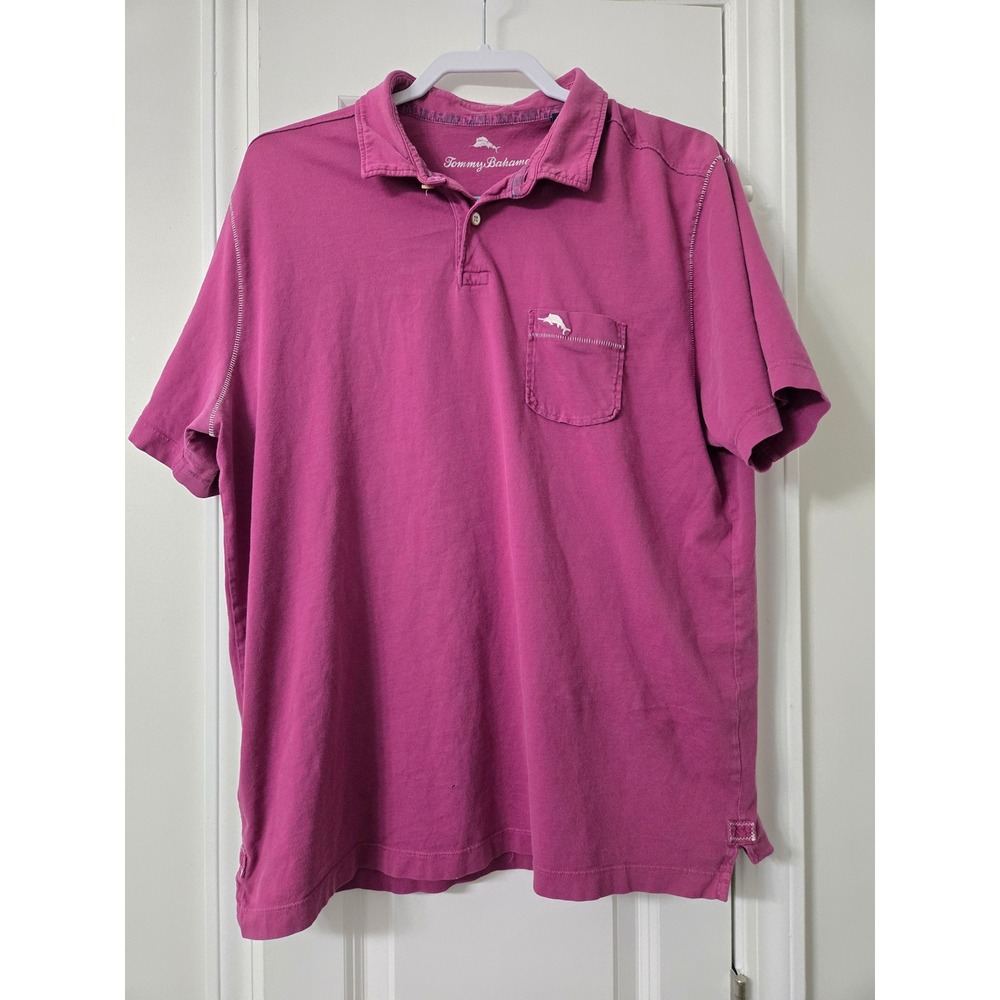 Tommy Bahama Mens Pima Cotton Short Sleeve Polo Shirt Magenta Pink Large Pocket